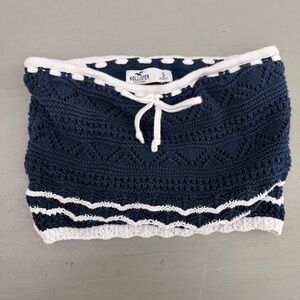 Hollister Navy Crochet Tube Top with White Trim Size S
